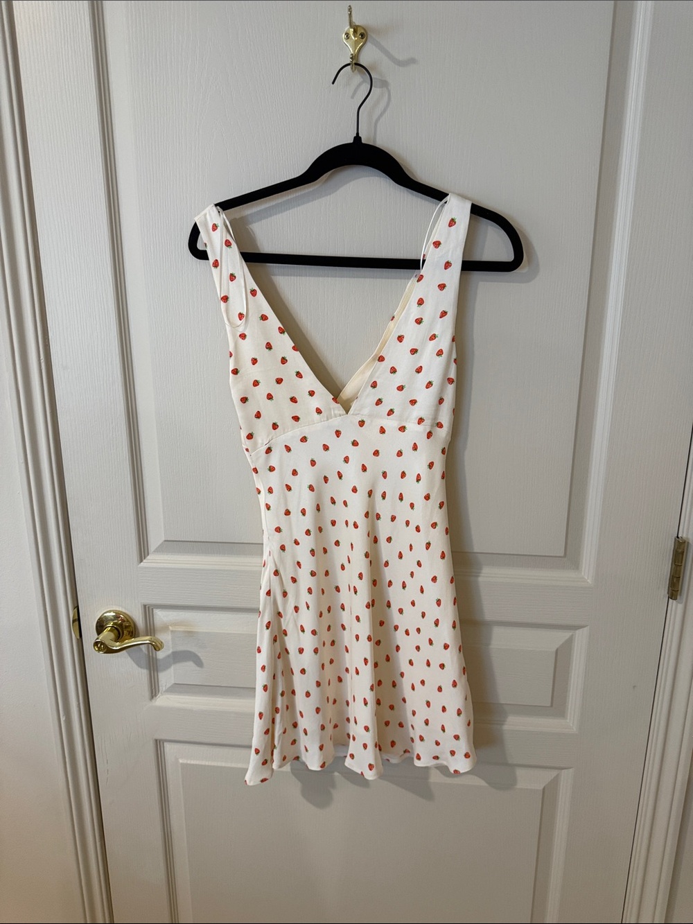 White Strawberry-Print V-Neck Sundress - Picture 3 of 3
